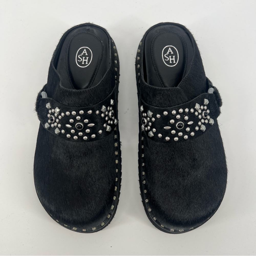 ASH Glen Flats Black Embellished Festival Calf Hair Platform Slip On Mules 40 - Picture 2 of 8